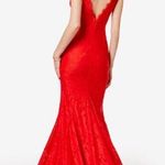 Betsy and Adam  V Neck Lace Mermaid Gown Red Size 6 Photo 0