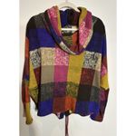 Ariella Sweater Multicolor Check~Lace Up Back~Cowl Neck Artsy Colorful Medium Photo 1
