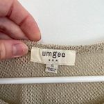 Umgee Gold / Tan Open Weave Knit Asymmetrical Sharkbite Hem 3/4 Sleeve Tunic Top Photo 3