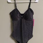 Betsey Johnson  Swimsuit Size XL One Piece Black Glitter Sparkle Center Knot New Photo 0