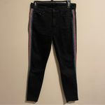 MOTHER High Waisted Looker Ankle Fray Jeans in Guilty Glitter Racer Size 29 Black Photo 2