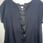EXPRESS Black Satin Lace Up Back Cap Sleeve Blouse Photo 5