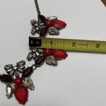Talbots Signed T -  Statement Bib Costume Necklace Brass Tone / Red Rhinestone Photo 5