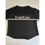 Bebe Sport Crop Top Relaxed Fit Black Shirt Spellout Logo Mesh Panel Size Medium Photo 12