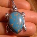 Mojave Blue Turquoise Copper Turtle Pendant Stainless Steel Necklace Photo 9