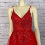Handmade Red V Neck Spaghetti Straps Tulle Beaded Lace Long Evening Prom Dress size small Photo 3