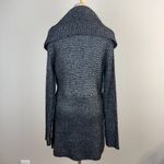 Cache  Cardigan Sweater Medium Black Silver Metallic Knit Belted Shawl Collar New Photo 6
