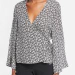 A.L.C. Ray Silk Floral Wrap Top – Boho Bell Sleeve Romance (Size 4) Black Photo 0