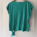 Lauren Ralph Lauren Green and White Stripe Short Sleeve Top Tie Detail Size L Photo 2
