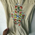 Y2K Max‎ Rave Beige Linen Mini Dress S Embroidered Floral Cottagecore Photo 5