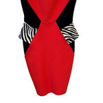 River Island Dress Womens 6 Red Black 3/4 Sleeve Peplum Pencil Cocktail Office Photo 3