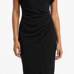 New York Company Stretch Black Cap Sleeve Faux Wrap Midi Dress M Tall Size undefined Photo 0