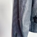 Monika Chiang • moto jacket leather woven asymmetrical zip navy blue cropped Photo 9