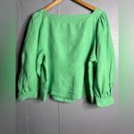 J.Crew 100% Linen Blouse Square Neck Balloon Sleeve Button Front Green Size XL Photo 1