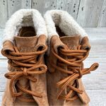 Nautica Women's Camel Suede Ankle Boots Sherpa Cuff Wedge Heel Size 10 Photo 4