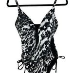 Bar III Heat Wave Push Up Black White Lace Up One Piece Swimsuit Medium Photo 0