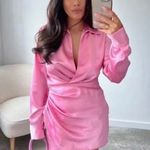 ZARA mini dress satin effect drapped long sleeve pink party wedding coctail Photo 0
