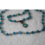 Source Unknown Trendy Blue Beaded Evil Eye Gold Tone Rhinestone Accent Bracelet & Necklace Photo 1