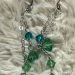 PERIDOT & BLUE ZIRCON‎ Teal Crystal Earrings Sterling Silver Swarovski Elements Photo 0
