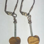 Heart Shaped Silver Tone Brown Tigers Eye Earrings Photo 0