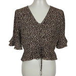 Essue  Leopard Print Ruffle Sleeve Ruched Crop‎ Blouse Top Large Trendy Y2K Chic Photo 0