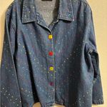 VTG Rachael Brooke Colorful Embroidered Polka Dot Denim Jacket XL Blue Photo 0