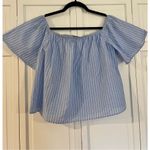 EXPRESS 🚨 SALE  blue striped ruffle off shoulder top Photo 2