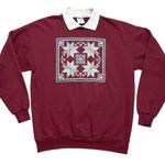 90s Santee Pluma Vintage Grandma Sweatshirt Collared Patchwork Quilt USA L Large Red Photo 0