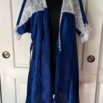 VINTAGE BLUE POLYESTER WHITE LACE HOUSEWIFE ROBE Size M Photo 2