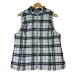 J. Jill Plaid Fleece Vest Womens Size LP Blue Zip Front Pockets Cabincore Rustic Gray Size L Photo 1