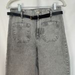 ZARA Wide Leg Cropped Jeans Gray Wash High Waist‎ Pockets Belted Womens Size 6 Photo 2