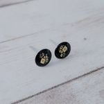 Retro Stud Earrings Black & Gold Tone Dice Photo 2