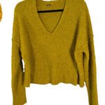 Free People Finders Keepers V Neck Moss Yellow Green Textured Crop Sweater Small Photo 0
