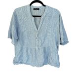 Nautica Womens Popover Short Sleeve Linen Blend Shirt Light Blue White Size L Photo 2