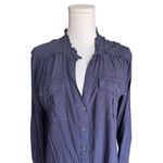 Sundance  - Navy Ruffle Neck Button Front Tunic Blouse Sz XS Photo 2