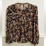 ZARA Chiffon Floral Semi Sheer Beaded Embellished Pleated Keyhole Top Medium Photo 2