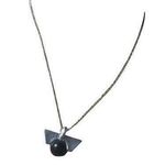 Freedom Silver Tone Necklace Black Bead Wing Pendant Modernist Minimalist 15 Photo 0