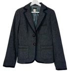 J.Crew  100% Wool Blazer Gray Tweed Jacket Black Trim Tailored Classic Size 6 Photo 1