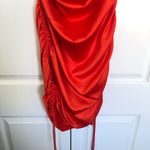 Derek Heart  Red Orange Satin Cowl Neck Sid Tie Draped Dress Size L Photo 3