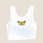 SheIn , white, small, butterfly ribbed cropped tank top Photo 0