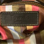 Tignanello Shoulder Bag Black Leather Purse Multi color stripe lining Photo 10