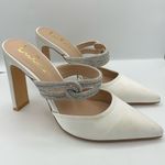 Lulus  Celine satin white pointed toe mules rhinestone strap women’s Size 7.5 Photo 7