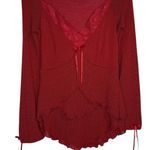 Y2K Rinascimento Babydoll Knit Top M Italian Ruffled Lace Trim Burgundy Red Bows Size M Photo 0