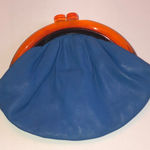 Vintage Blue Leather Amber Color Lucite Small Clutch Photo 0