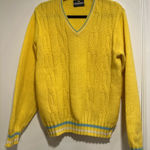 VTG 50s Unisex Sz:L Sportswear Bright Yellow VNeck Cable Knit Preppy Sweater. Size L Photo 0