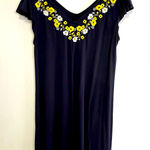 Loft Navy Floral Cottage Boho Embroidered Shift dress Women’s Size M Photo 0