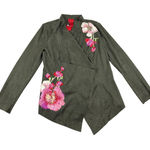 NWT V Cristina Olive Green Floral Embroidered‎ Open Front Faux Suede Jacket M Size M Photo 0
