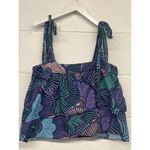 Warm 3/Large Purple Green Floral Tie Strap Square Neck Crop Woodstock Tank Top Blue Photo 4