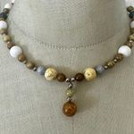 Multicolor Natural Stone Bead Necklace with Drop Pendant & Toggle Clasp Photo 0