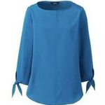 Lands' End  Women's Bracelet Sleeve Blouse Top Siam Blue 12 Photo 0